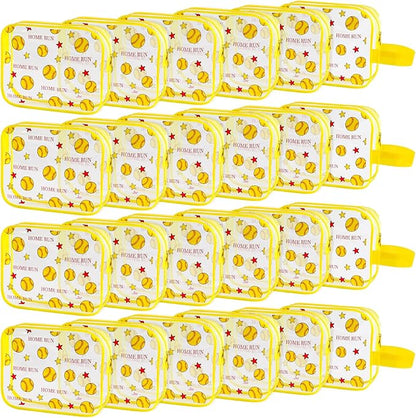 24 PCS Softball Gift Accessories Bags Softball Cosmetic Bags Goodie Snack Makeup Pouch Bag Waterproof Clear PVC Travel Bag with Zipper for Girls Team Gifts Valentine Player Sport Party Favors