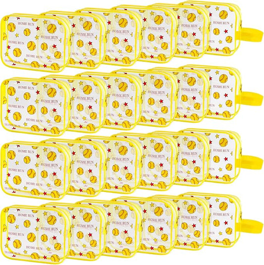 24 PCS Softball Gift Accessories Bags Softball Cosmetic Bags Goodie Snack Makeup Pouch Bag Waterproof Clear PVC Travel Bag with Zipper for Girls Team Gifts Valentine Player Sport Party Favors