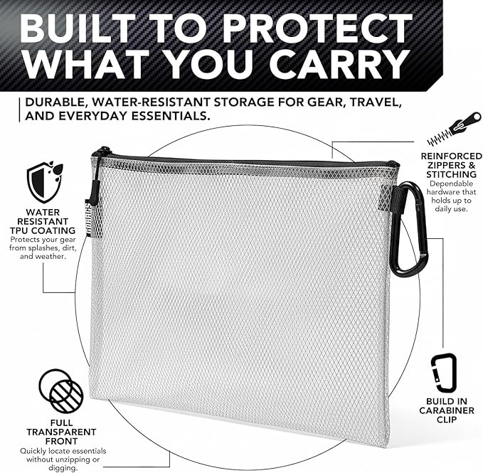 GOBAGS Air Production Small Clear Zipper Pouch (4‑Pack) – Cable Organizer & Travel Gear Bag for Electronics, Camera Accessories, Tool Pouch & Small Tech Storage