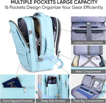 BALEINE Travel Backpack for Women Men, Large Sturdy Carry On Laptop Backpack Gifts for Business, Casual, Weekender, Hiking (XL, Light Blue)