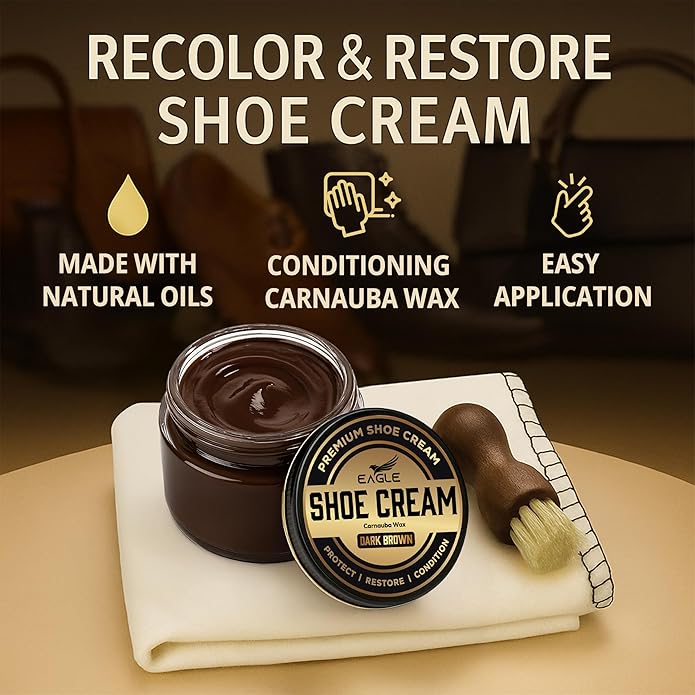 Eagle Shoe Cream Polish Kit – 3 Piece Boot & Shoe Polish with Shoe Cream, Shine Cloth & Applicator
