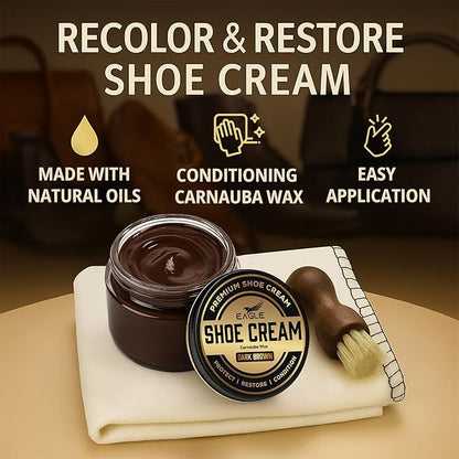 Eagle Shoe Cream Polish Kit – 3 Piece Boot & Shoe Polish with Shoe Cream, Shine Cloth & Applicator