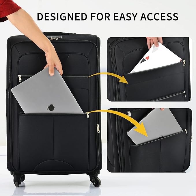Merax Luggage Set, Softside Suitcase 3 Piece, Expandable Lightweight Luggage Sets with Duffel Bag 22" 26" 30" Suitcase with Wheels TSA Lock,Black