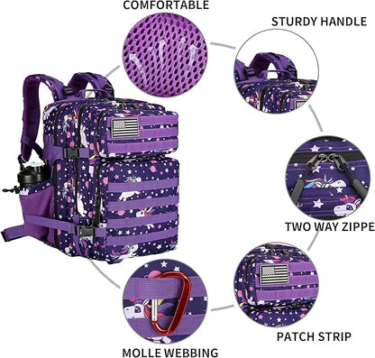 25L Tactical Military Backpack Small Travel Rucksack for Men and Women Assault Pack Bug Out Bag Molle Daypack Gym Backpack with Bottle Holder (Purple Pony)