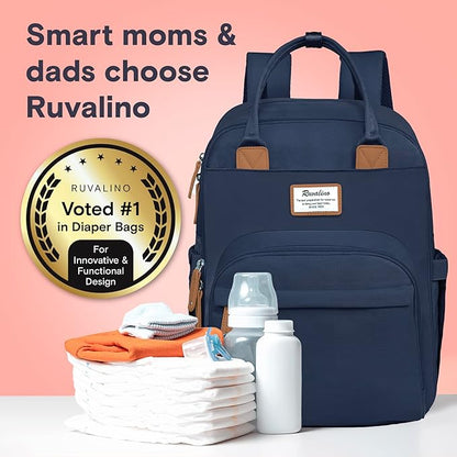 RUVALINO Diaper Bag Backpack, Multifunction Travel Pack Maternity Baby Changing Bags, Large Capacity, Waterproof, Peacock Blue