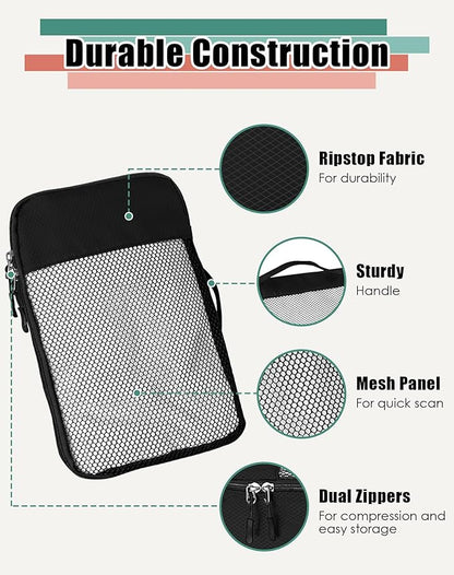 4-Piece Packing Cubes Travel Accessories Set for Suitcases - Luggage Organizer Bags with Double Zipper - Mesh Top - Small/Medium/Large/Slim - Black