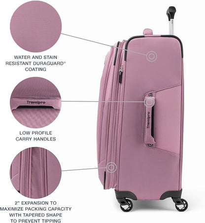 Travelpro Maxlite 5 Softside Expandable Luggage with 4 Spinner Wheels, Lightweight Suitcase, Men and Women, Orchid Pink Purple, Checked-Medium 25-Inch