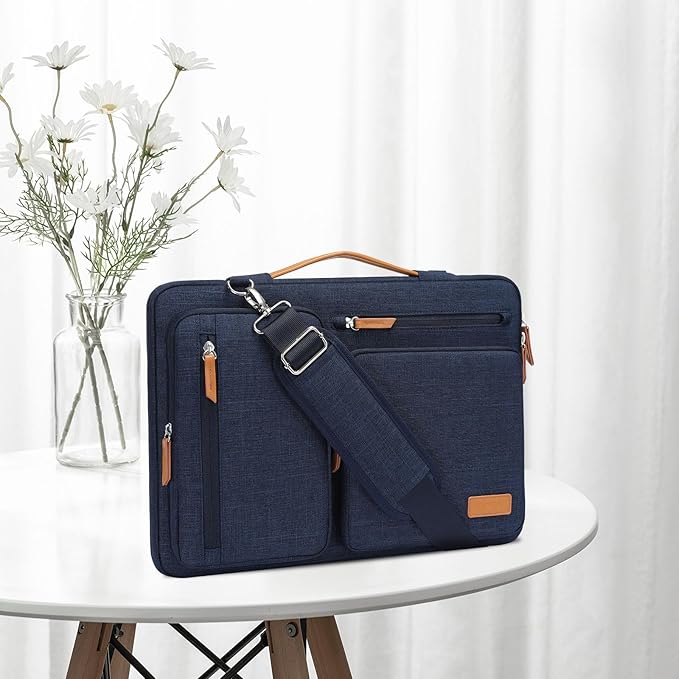 MOSISO 360 Protective Laptop Shoulder Bag,13-13.3 inch Computer Bag Compatible with MacBook, HP, Dell, Lenovo, Asus Notebook,Side Open Messenger Bag with 4 Zipper Pockets&Handle, Navy Blue