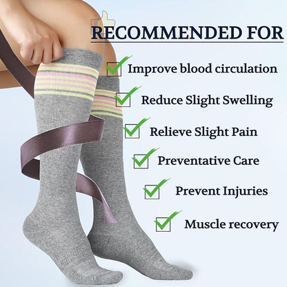 LIN PERFORMANCE Compression Socks for Women and Men 3 Pairs 8-15 mmHg Cotton Knee High Support Socks for Travel Sport