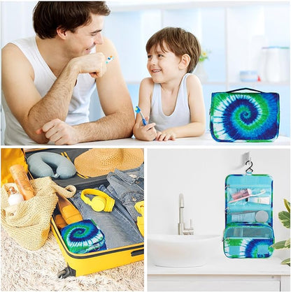 Tie Dye Hanging Toiletry Bag for Girls, Travel Toiletry Bag for Teen Girls Cosmetic Makeup Waterproof Wash Bag Traveling Toiletries, Blue