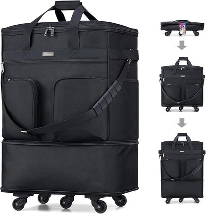 Hanke Expandable Collapsible Luggage with Wheels, Black Upgrade Version 2, 98L, Water-Resistant, 5 Spinner Wheels, 3 Pockets, Polyester, 19x13x27.2 inches, 6.1lb, Carry-On Luggage, Travel, Vacation