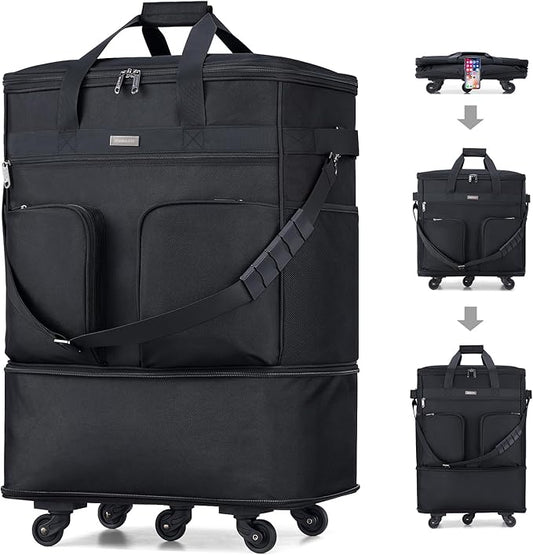 Hanke Expandable Collapsible Luggage with Wheels, Black Upgrade Version 2, 98L, Water-Resistant, 5 Spinner Wheels, 3 Pockets, Polyester, 19x13x27.2 inches, 6.1lb, Carry-On Luggage, Travel, Vacation