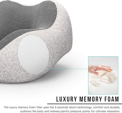MLVOC Travel Pillow 100% Pure Memory Foam Neck Pillow, Comfortable & Breathable Cover, Machine Washable, Airplane Travel Kit with 3D Sleep Mask, Earplugs, and Luxury Bag,Standard (Grey)