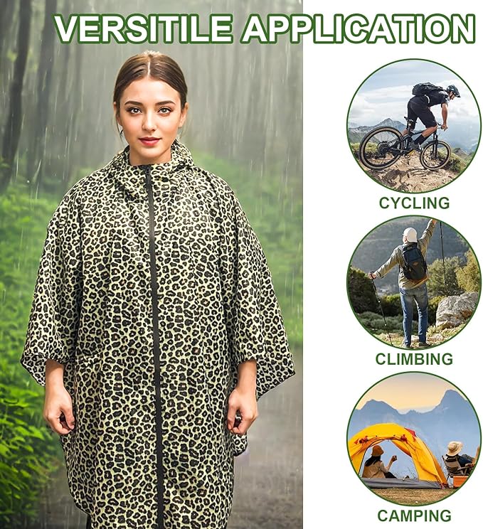 Hooded Rain Ponchos for Adult - Rain Coat and Rain Jacket with Waterproof Pocket and Zipper