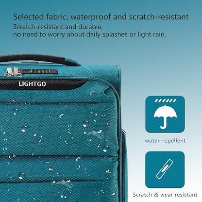 LIGHTGO Lightweight Softside Luggage,20inch Carry on, Water-Resistant, TSA Approved Lock, Spinner Wheel, Turquoise, 20inch