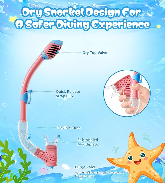 Aegend Snorkeling Gear for Adults Youth Kids, Dry Snorkel Set Panoramic View Enhanced Anti-Leak and Anti-Fog Technology, Adjustable Strap for Snorkeling Scuba Diving Swimming with Mesh Bag
