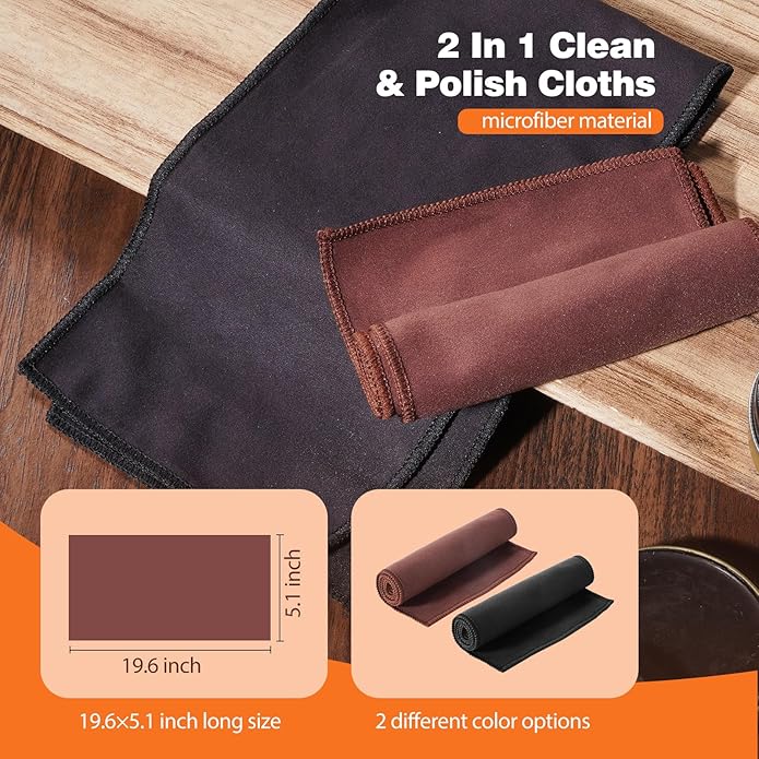 TOPUS Shoe Polish Kit Include 3 Pieces Horsehair Shoe Brushes in 6.7IN Handle, 1.4oz Black & Brown Shoe Polish & Shine Cloths