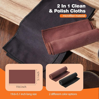 TOPUS Shoe Polish Kit Include 3 Pieces Horsehair Shoe Brushes in 6.7IN Handle, 1.4oz Black & Brown Shoe Polish & Shine Cloths
