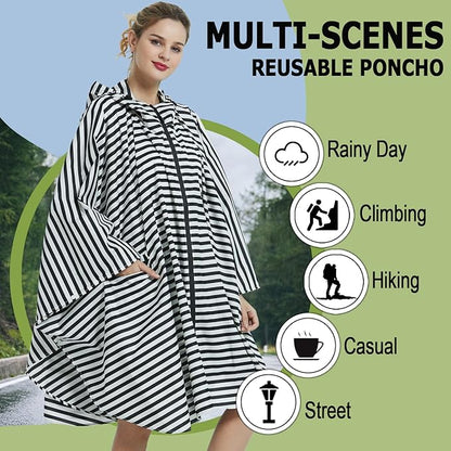 Fashion Hooded Rain Poncho Waterproof Raincoat Jacket with pocket for Women/Men/Adult