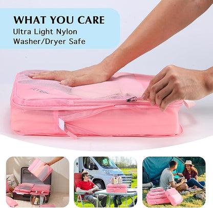 Lightweight Compression Packing Cubes for Suitcases, Compressible Expandable Travel Packing Organizer with Clear Toiletries and Backpack Bag, Travel Essentials for Carry on Luggage 7 Set