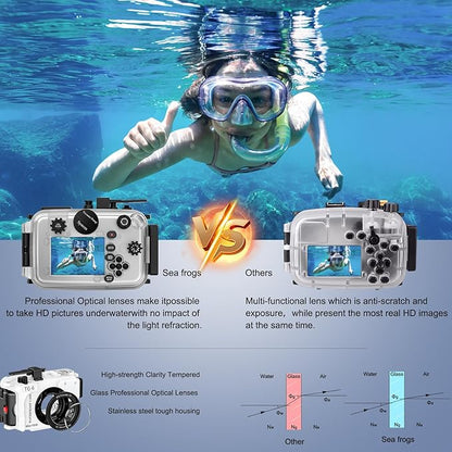 Sea frogs Camera Housing Compatible with Olympus TG7, with Red Filter, Waterproof IPX8 Rated, 60m/197ft Depth Protection Underwater Camera Case, White