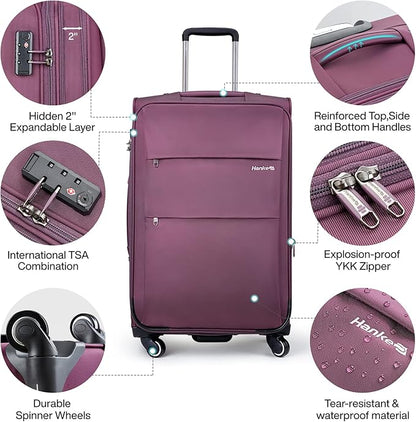 Hanke 28 Inch Luggage with Spinner Wheels Expandable Large Suitcase with Wheels Softside Check in Luggage Rolling Suitcase with Lock Lightweight Travel Luggage for Men and Women.(Purple)