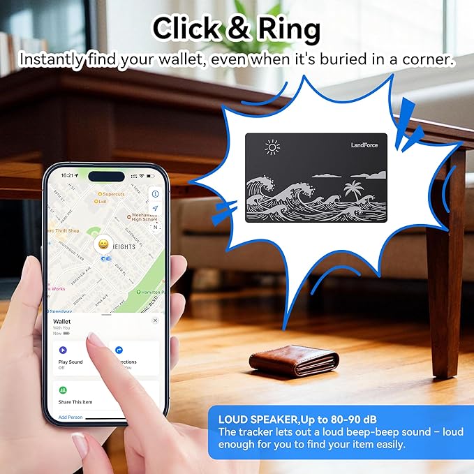 Air Tag Wallet Tracker Card 0.07in IP68 Waterproof Bluetooth Tracker Smart Wallets Finder, Passport, Work with Apple Find My, Wireless Charging, Card Locator[Apple MFi Certified] iOS Only