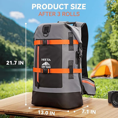 HEETA Dry Bags Waterproof Backpack 40L for Men & Women, Roll Top Heavy Duty Cushioned Hiking Backpack for Kayaking Boating Paddle Boarding Fishing Travel Camping Beach Vacation Cruise Ship Essentials