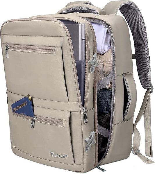 BALEINE Travel Backpack for Women Men, Large Sturdy Carry On Laptop Backpack Gifts for Business, Casual, Weekender, Hiking (Large, Khaki)
