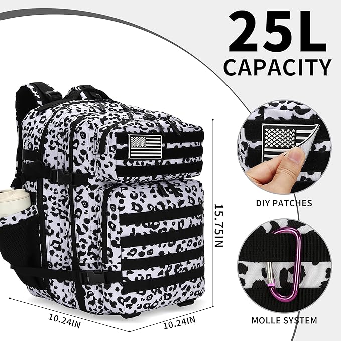 25L Tactical Backpack for Men and Women Small Military Tactical Backpack Heavy Duty Molle Assault Pack Daypack for Hiking Camping Travel Work Gym Outdoors (Leopard)