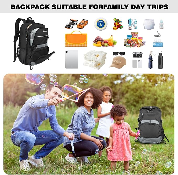 Seektop Lightweight Travel Backpack for Men Women, Multiple Pockets 40L Hiking Backpack Foldable Carry on Backpack for Outdoor Camping Sport Leisure (Black)
