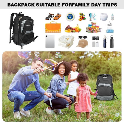 Seektop Lightweight Travel Backpack for Men Women, Multiple Pockets 40L Hiking Backpack Foldable Carry on Backpack for Outdoor Camping Sport Leisure (Black)