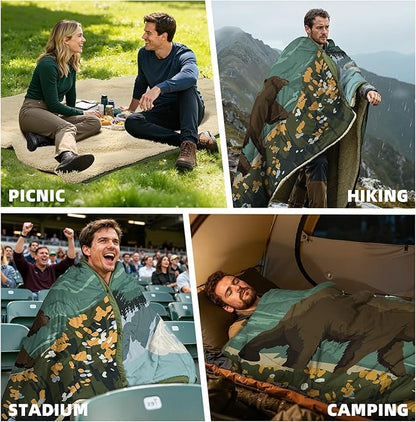Outdoor Camping Blanket with Sherpa Lining, Extra Warm Thick Camp Blankets and Puffy Ultralight Soft Poncho DWR Camping Quilt for Cold Weather, Adventure, Sleeping, Backpacking 78"x 56"