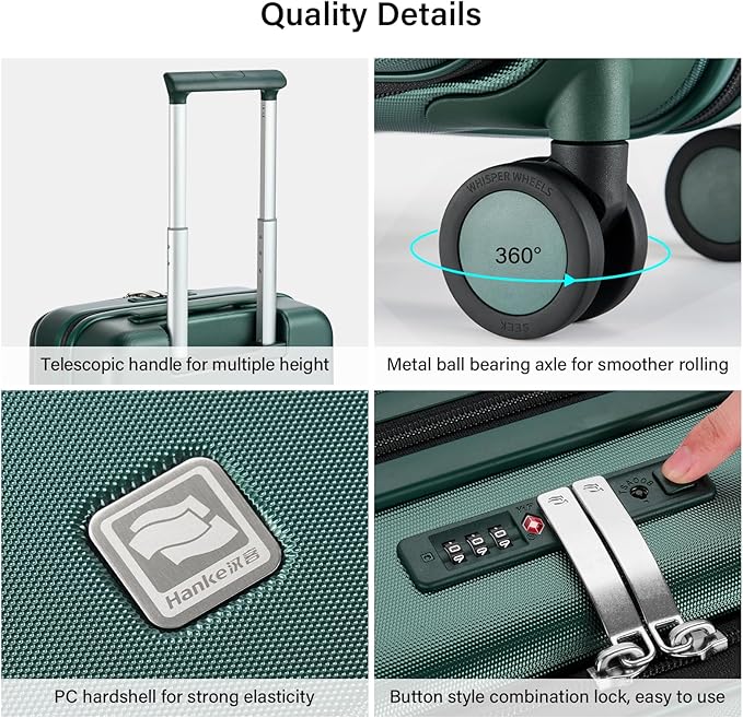 Hanke Hardside Expandable Checked Luggage, 24 Inch Top Opening Trunk Luggages with Spinner Wheels, All-PC Hard Shell Suitcase, Lightweight TSA Checked-Medium(Blackish Green, 83L)