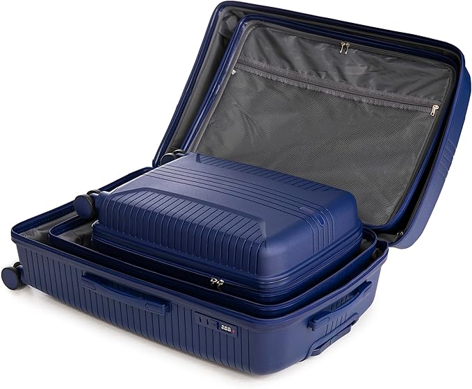 Campfun 3 Piece Luggage Sets, PP Suitcase Set with Double Spinner Wheels Hang Hook, Durable Carry On Luggage with Combination Lock, 20/24/28 inch, Blue