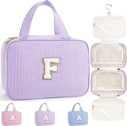 TOPEAST Gifts for Friends - Friendship Gifts for Women, Travel Toiletry Bag for Women, Hanging Toiletry Bag, Monogrammed Initial Toiletry Pouch Makeup Bag - Letter F, Purple