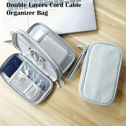 Travel Cable Organizer Tech Pouch: Portable Double Layers Cord Organizer Bag, Waterproof Travel Case Storage Bag for Cord, Charger, Earphone, USB Disk, Electronic Accessories, Travel Essentials