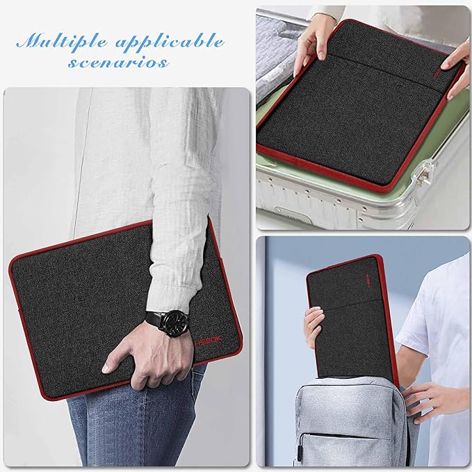 Slim Laptop Case 13.3 14 inch Sleeve, Rainproof & Shockproof Carrying Case for Notebooks Compatible with MacBook Pro 14" and All Models 13.3" MacBook Air/Pro, Most Popular 13"-14" PC,Black-red