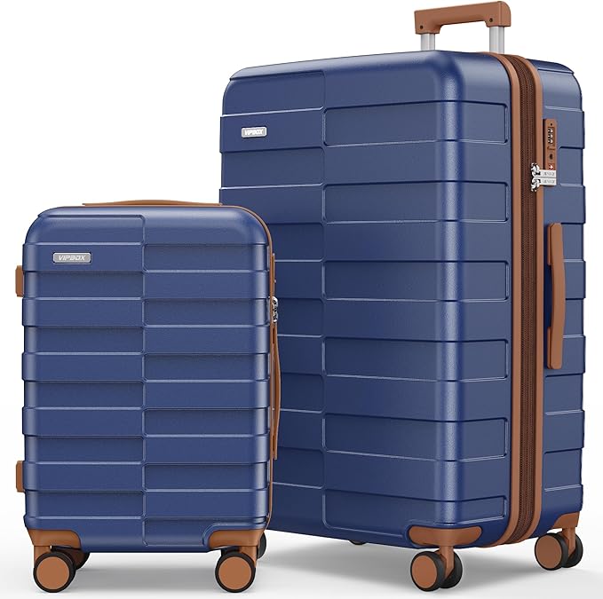 Luggage Sets 2 Piece 20/28 Inch (3-YEARS VIP SERVICE) Hardside Expandable Lightweight Ultra Durable 100% Polycarbonate Carry On Travel Suitcase with Spinner Wheels TSA Lock, Classic Blue