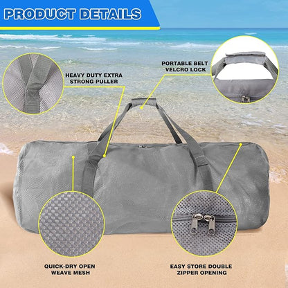 Grey Heavy-Duty Large Mesh Sports Duffle Bag, Dry Bag, Diving Equipment Scuba Bag with Zipper. Great for Gym Workout, Sport Balls Storage, Scuba Gear, Snorkeling, Water Sports and Travel