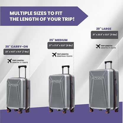 Spyder Traverse 20 Inch Carry On Expandable Hardside Upright Suitcase with 360° Spinner Wheels, TSA Approved Lock, Silver