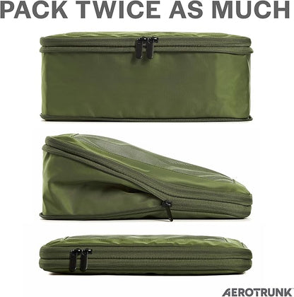Aerotrunk Compression Packing Cubes for Travel - Luggage Organizer Bags - Double Zipper Packing Cubes for Suitcases (6-Pack, Olive)