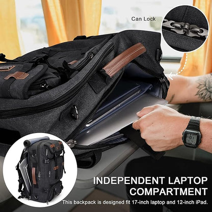WITZMAN Travel Backpack for Men 40L Large Carry-on Airline Approved Convertible 3 in 1 laptop Bags Fit 17 inch(A8013 Black)