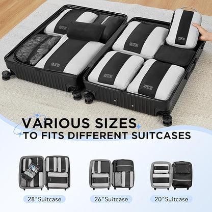 10 Set Compression Packing Cubes for Travel Essentials,Compressible Expandable Packing Cubes for Suitcase,OlarHike Luggage Organizer Bags for Travel,Handy Helper for Organizing Clothes(Black)
