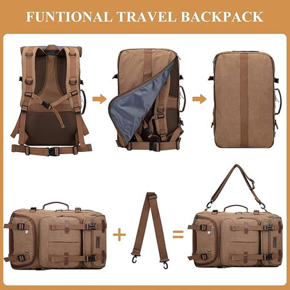 WITZMAN Travel Backpack for Men 40L Large Carry-on Airline Approved Convertible 3 in 1 laptop Bags Fit 17 inch(A8013 Brown)