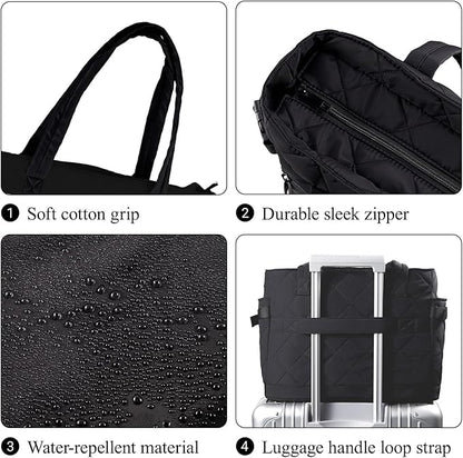 Puffer Tote Bag for Women, Work Bag with Cup Holder, Teacher Bag with Compartments, Quilted Tote Bag with Zipper for Travel