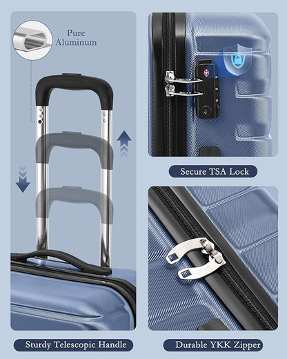 Coolife Luggage Sets 3 Piece, 20In Carry On Luggage with Spinner Wheels PC Hardside Suitcase Set with Travel Backpack (Blue, Backpack/TB/20)