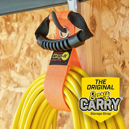 Easy-Carry Wrap-It Storage Straps - 17” (2-Pack) Blaze Orange with Grommet - Extension Cord Hanger Carrying Straps for RV Accessories