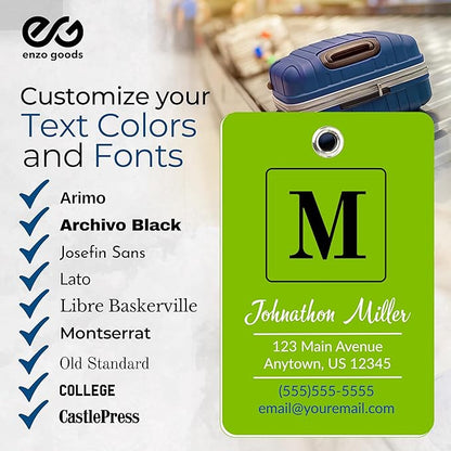 Personalized Luggage Tag | 10 Pack | Custom Luggage Tags for Suitcases | Kids Backpack Tag | 10 Color Options & Choose Font, Font Color