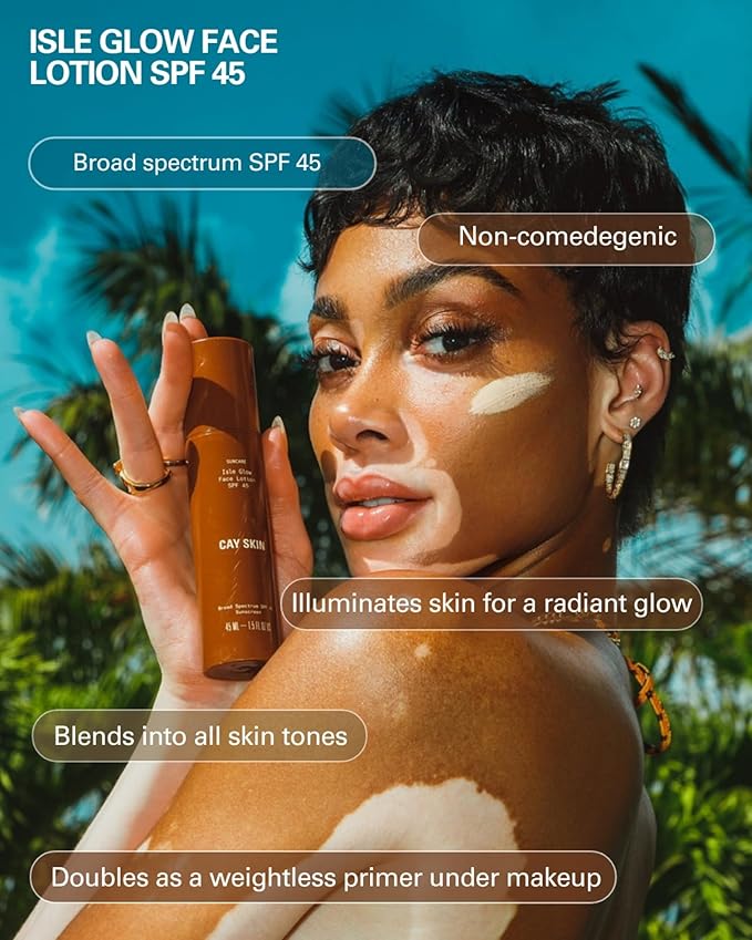 Cay Skin Isle Glow Face Moisturizer SPF 45 – Illuminating Moisturizer, Broad Spectrum Sunscreen + Makeup Primer – Lightweight, Pearlescent Formula with Radiant Finish for All Skin Types – 3-Pk, 1.5 oz